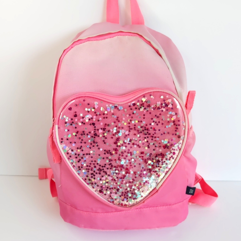 Kids Gap Pink Ombre Glitter Heart Backpack